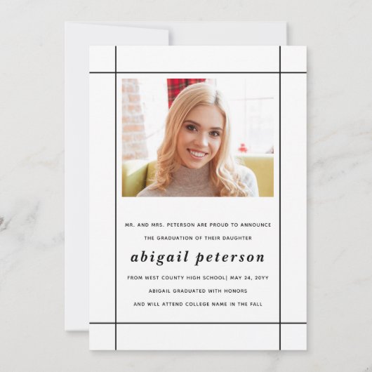 Moderne witte Klasse van 2025 afstuderen foto Aankondiging (Achterkant)