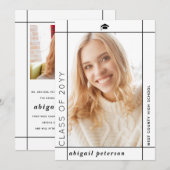 Moderne witte Klasse van 2025 afstuderen foto Aankondiging (Voorkant / Achterkant)