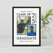 Moderne witte klasse van 25 foto Afstuderen Aankondiging (Staand voorkant)