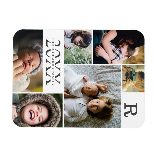 Moderne witte kleur blok familie 6 foto collage magneet (Horizontaal)