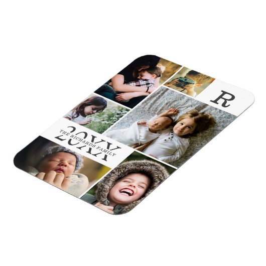 Moderne witte kleur blok familie 6 foto collage magneet (Linkerzijde)