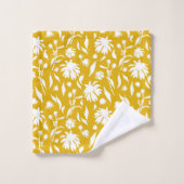 Moderne witte kloonbloemen op mosterdgeel bad handdoek (Wasdoekje)