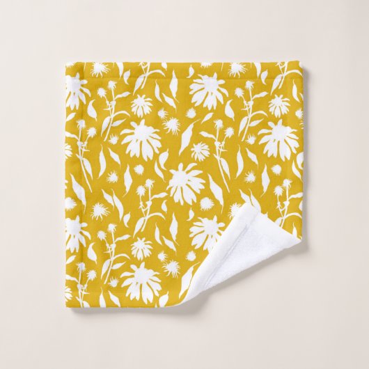 Moderne witte kloonbloemen op mosterdgeel bad handdoek (Wasdoekje)
