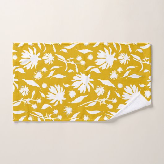 Moderne witte kloonbloemen op mosterdgeel bad handdoek (Handdoek)