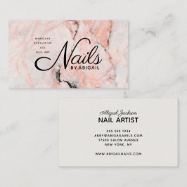 Moderne witte koraal Roos marmerbare nagels op naa Visitekaartje