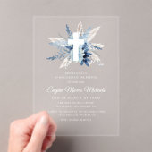 Moderne witte kruis blauwe bloemen toewijding acryl uitnodigingen (Insitu (Draagbaar))