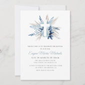 Moderne Witte Kruis Blauwe Bloemen Toewijding Kaart (Voorkant)