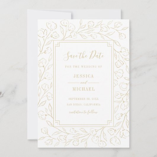 Moderne witte legant eenvoudige Floral bruiloft Save The Date (Voorkant)