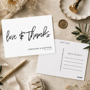 Moderne witte 'Liefde en Dank' trouwkaart Briefkaart