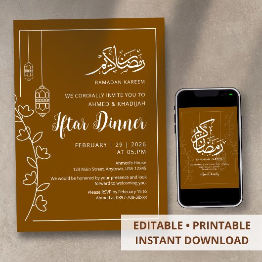 Moderne witte lijn kunst Ramadan Iftar diner Kaart
