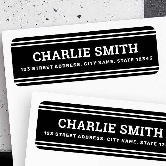 Moderne witte lijnen zwart retouradres etiket
