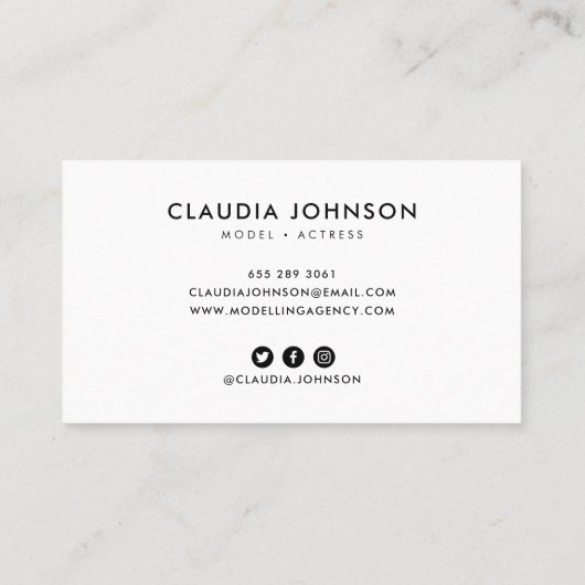 Moderne witte lijst acteur model zangeres dansfoto visitekaartje (Achterkant)