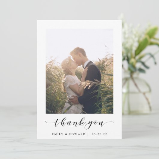 Moderne Witte Lijst Fotobruiloft Bedankkaart (Staand voorkant)