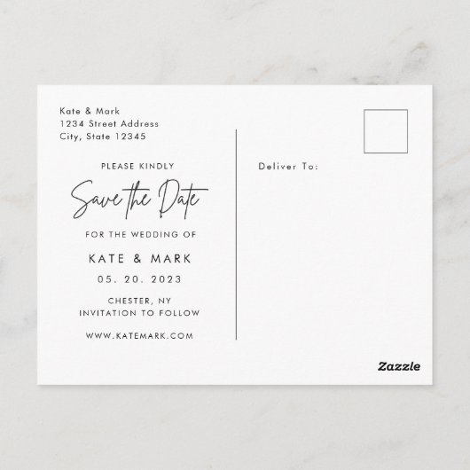 Moderne Witte Lijst Fotobruiloft Bewaar de datum Briefkaart (Achterkant)