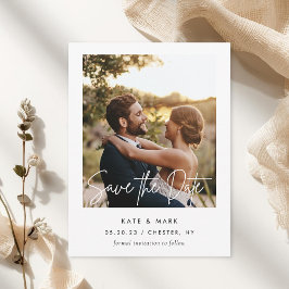 Moderne Witte Lijst Fotobruiloft Bewaar de datum Briefkaart