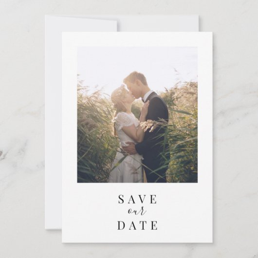 Moderne Witte Lijst Fotobruiloft Save The Date (Voorkant)