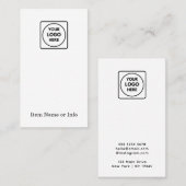 Moderne witte Logo | Aangepaste sieraden oorbel Visitekaartje (Voorkant / Achterkant)