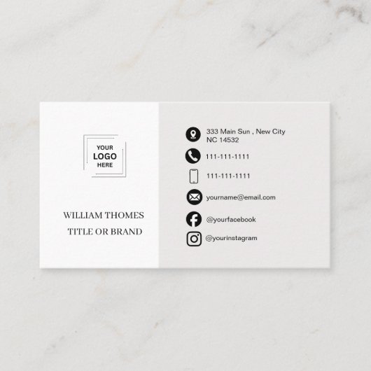Moderne witte logo branding identiteit stijl visitekaartje (Voorkant)