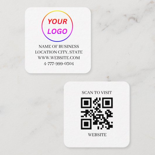 Moderne Witte Logo QR-code Scan Website Vierkante Visitekaartje (Voorkant / Achterkant)
