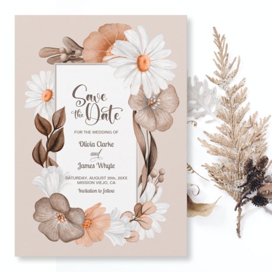 Moderne witte madeliefjes bruiloft 'Save the Date' Save The Date
