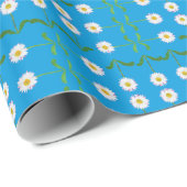 Moderne witte madeliefjes op Blauwgroen achtergron Cadeaupapier (Rol Hoek)