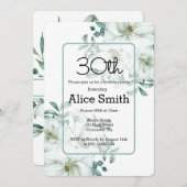 Moderne Witte Magnolia Groen 30e Verjaardag Invi Kaart (Voorkant / Achterkant)