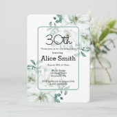 Moderne Witte Magnolia Groen 30e Verjaardag Invi Kaart (Staand voorkant)
