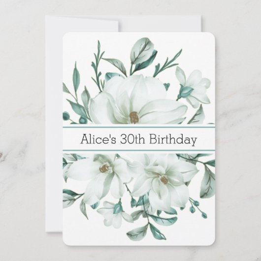 Moderne Witte Magnolia Groen 30e Verjaardag Invi Kaart (Achterkant)