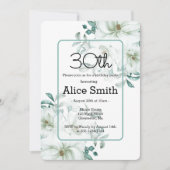 Moderne Witte Magnolia Groen 30e Verjaardag Invi Kaart (Voorkant)