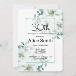 Moderne Witte Magnolia Groen 30e Verjaardag Invi Kaart