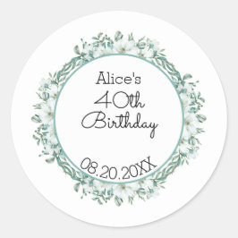 Moderne witte Magnolia groen 40e verjaardag Ronde Sticker