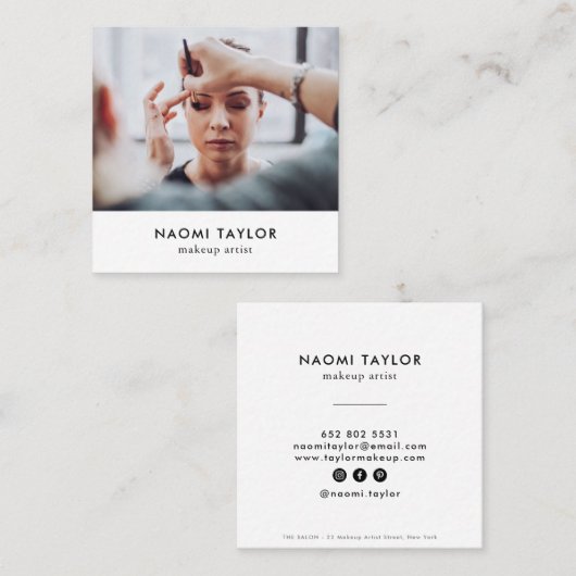 Moderne witte make-up artist foto elegant eenvoudi vierkante visitekaartje (Voorkant / Achterkant)