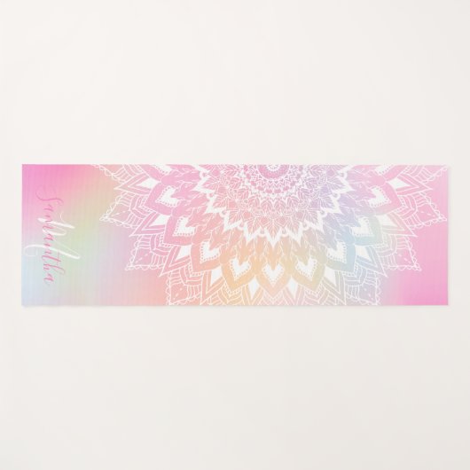 Moderne witte mandala girly pastel regenboog monog yogamat (Voorkant (horizontaal))