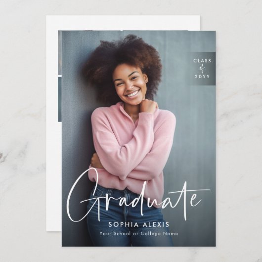 Moderne witte Manuscript Bekleding 4 het Afstudere Aankondiging (Voorkant / Achterkant)