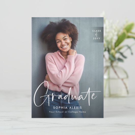 Moderne witte Manuscript Bekleding 4 het Afstudere Bedankkaart (Staand voorkant)