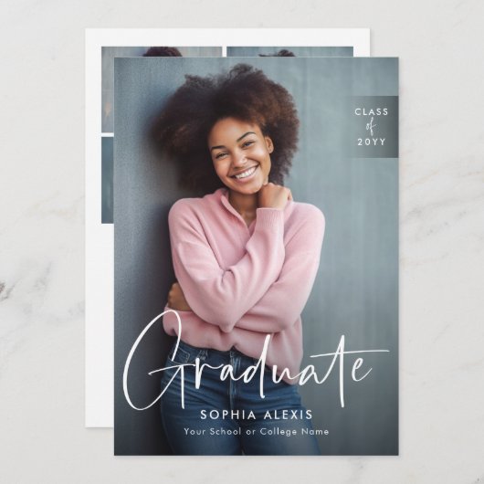 Moderne witte Manuscript Bekleding 4 het Afstudere Bedankkaart (Voorkant / Achterkant)