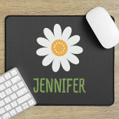 Moderne witte margriet met monogram muismat