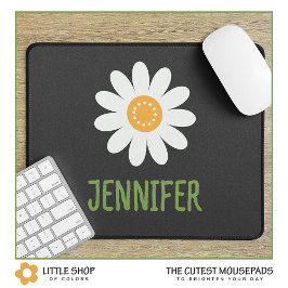 Moderne witte margriet met monogram muismat