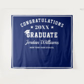 Moderne witte marineblauwe afstudeerfoto-achtergro wandkleed (Voorkant (horizontaal))