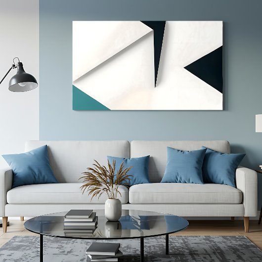 Moderne Witte Marineblauwe Teal Abstracte Geometri Canvas Afdruk
