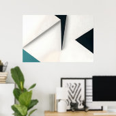 Moderne Witte Marineblauwe Teal Abstracte Geometri Poster (Thuiskantoor)