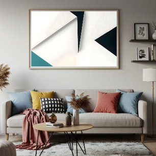 Moderne Witte Marineblauwe Teal Abstracte Geometri Poster