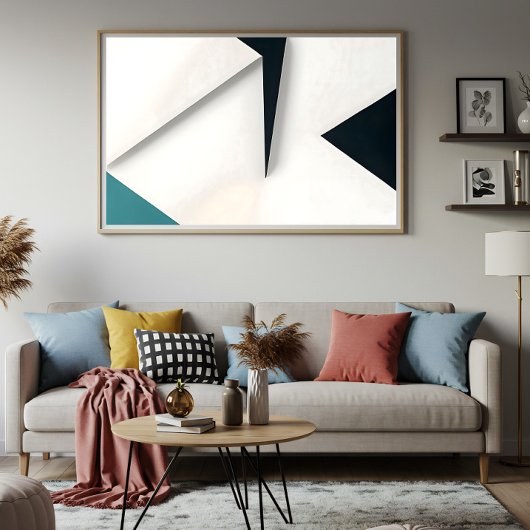 Moderne Witte Marineblauwe Teal Abstracte Geometri Poster