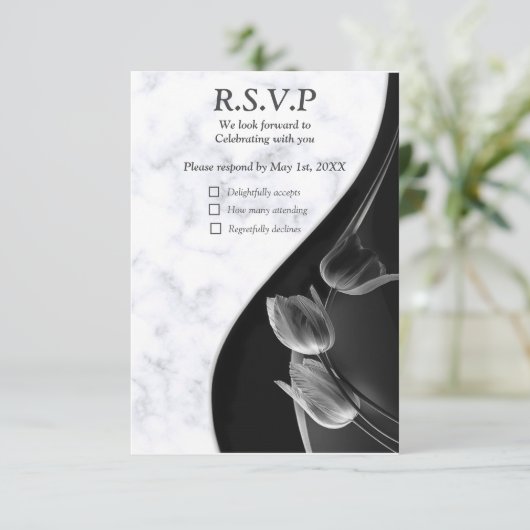 Moderne witte marmer Abstract RSVP Kaartje (Staand voorkant)