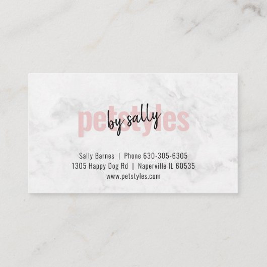 Moderne witte marmer Blush roze petstijlen. Visitekaartje (Achterkant)