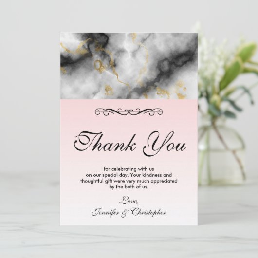 Moderne witte marmer en goudband Dank je wel Bedankkaart (Staand voorkant)