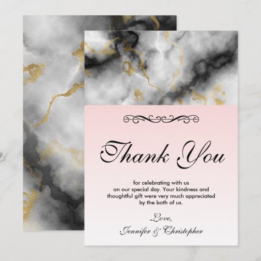 Moderne witte marmer en goudband Dank je wel Bedankkaart (Voorkant / Achterkant)