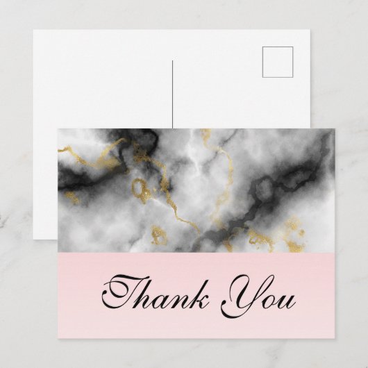 Moderne witte marmer en goudband Dank je wel Briefkaart (Voorkant / Achterkant)