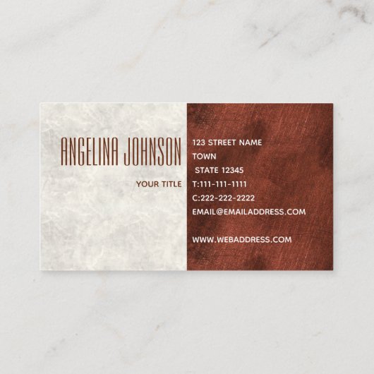 Moderne witte marmer en koperen Initialen Monogram Visitekaartje (Achterkant)