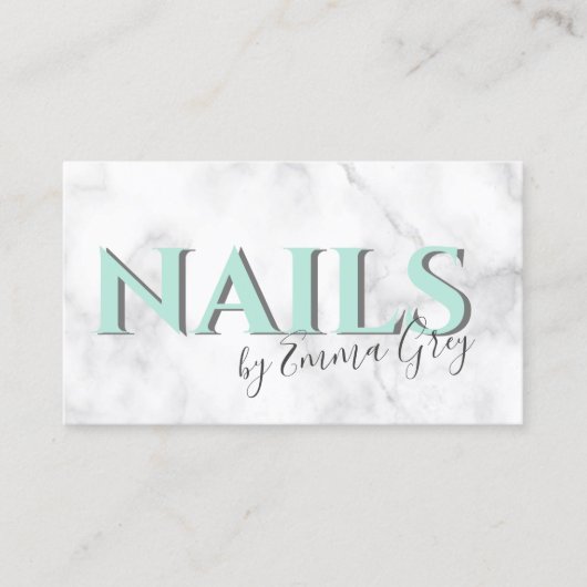 Moderne witte marmer- en mint-groene typografiekla visitekaartje (Voorkant)